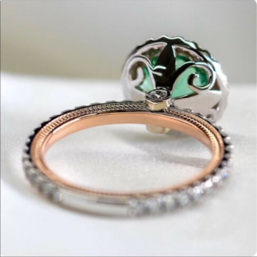 New S925 Green Emerald 14K Plated Wedding Ring - Picture 3 of 5